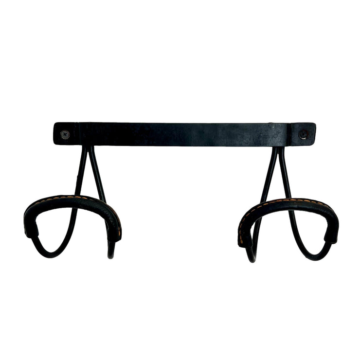Black Leather Coat Rack by Jacques Adnet, 1950s France