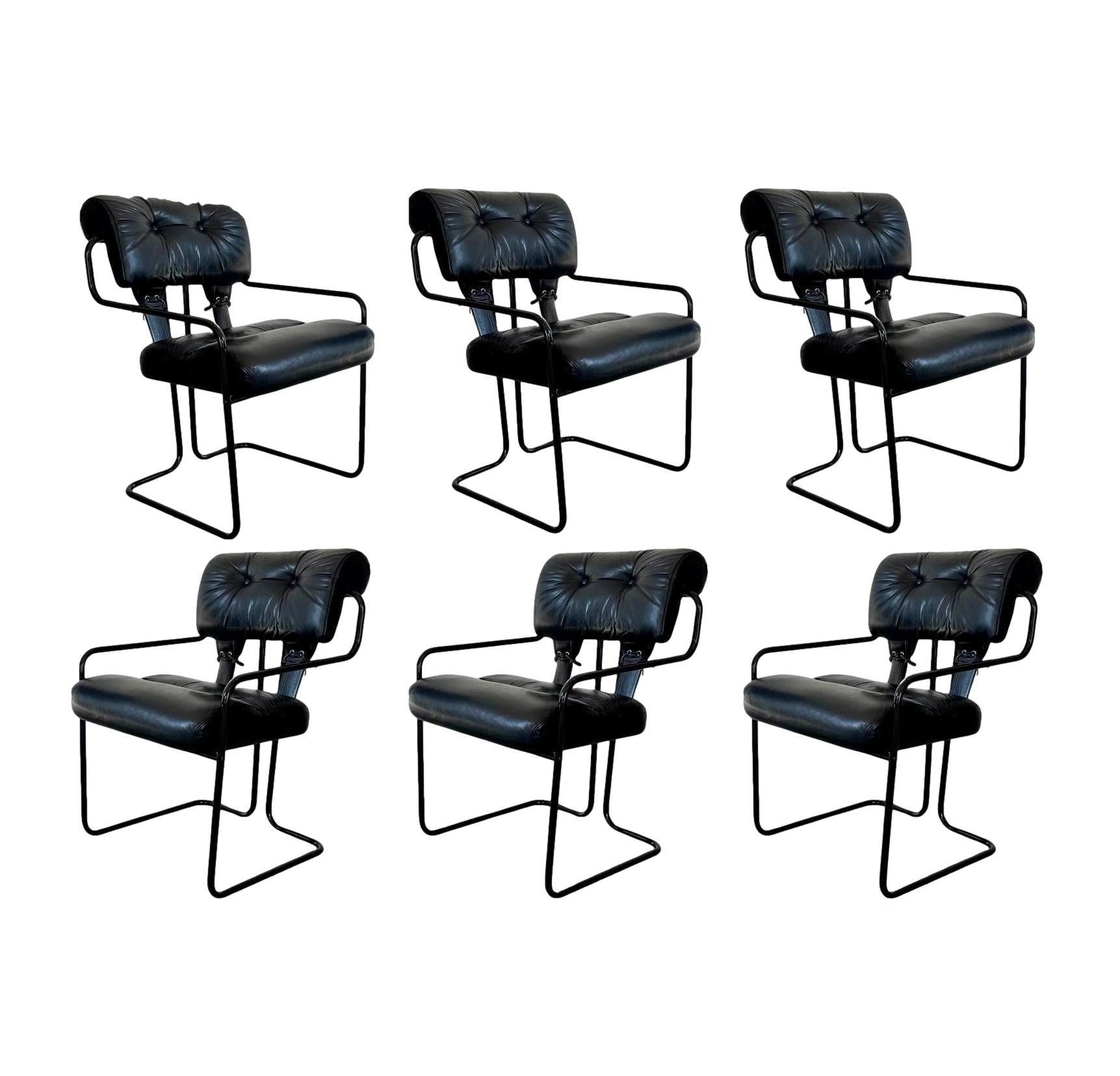 Set of 6 Black Leather Tucroma Dining Chairs