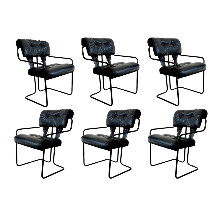 Set of 6 Black Leather Tucroma Dining Chairs