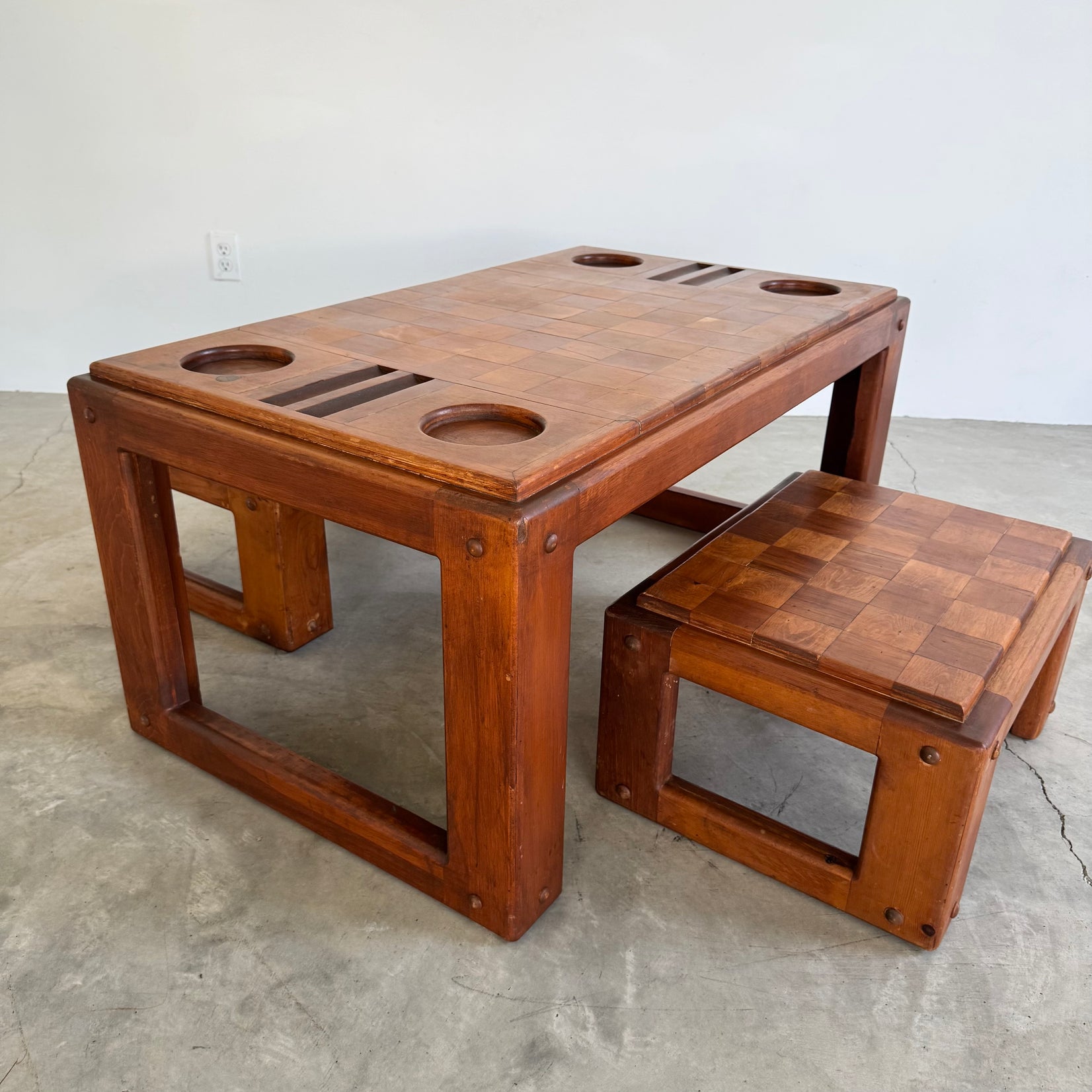 Heavy Oak Chess Table with Matching Stools