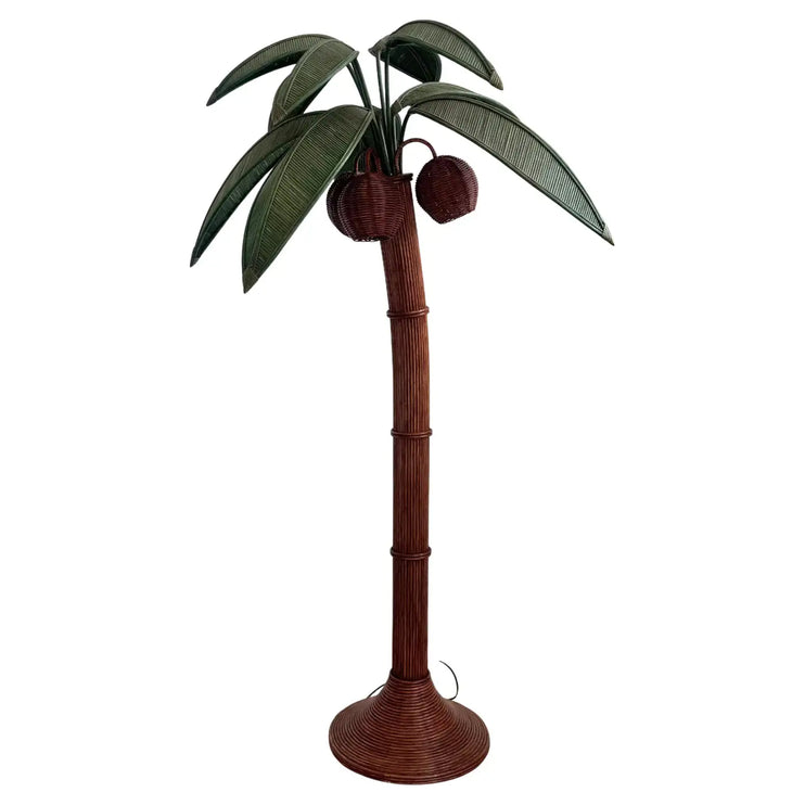 Rattan and Wicker Palm Tree Floor Lamp, 1970s, United States
