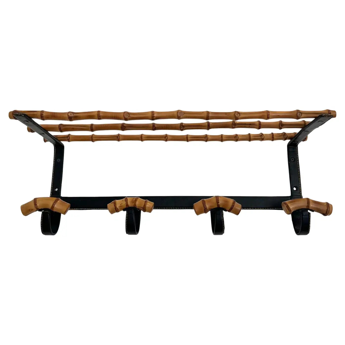 Leather and Bamboo Coat Rack by Jacques Adnet, 1950s France