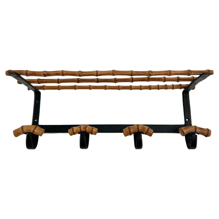 Leather and Bamboo Coat Rack by Jacques Adnet, 1950s France