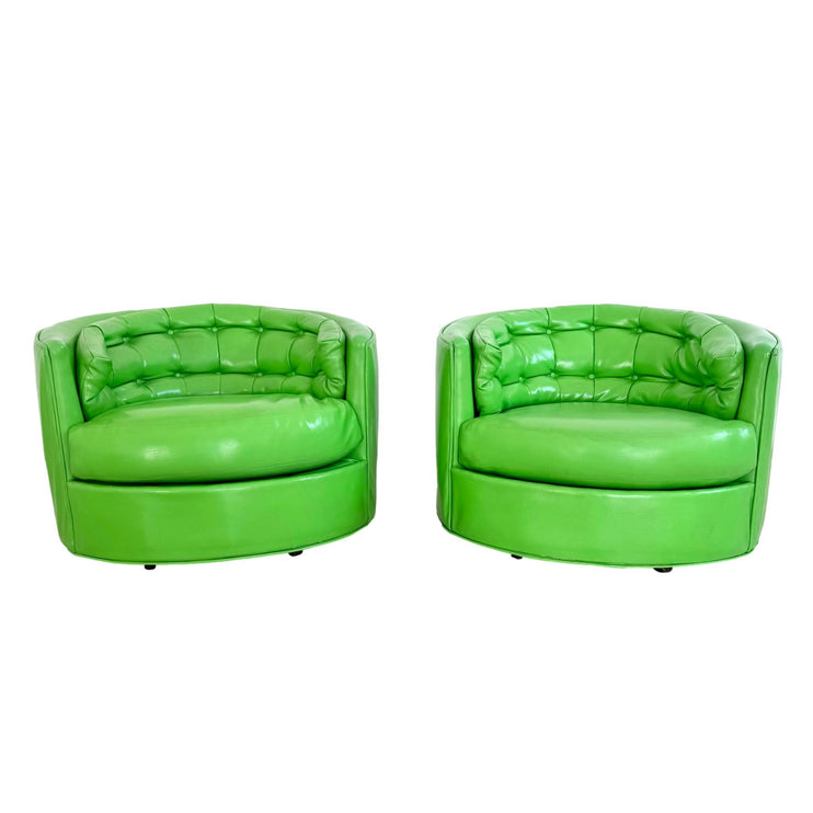 Pair of Green Vinyl Swivel Chairs