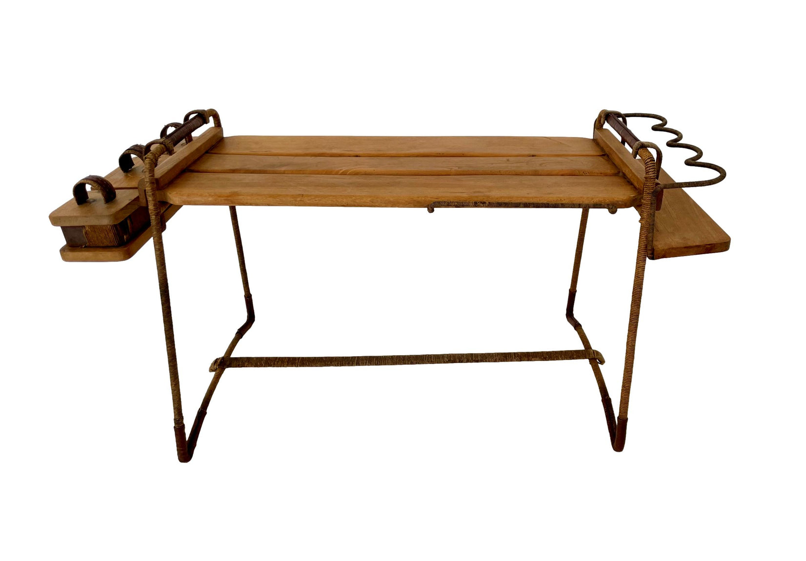 Jacques Adnet Leather and Wood Serving Cart