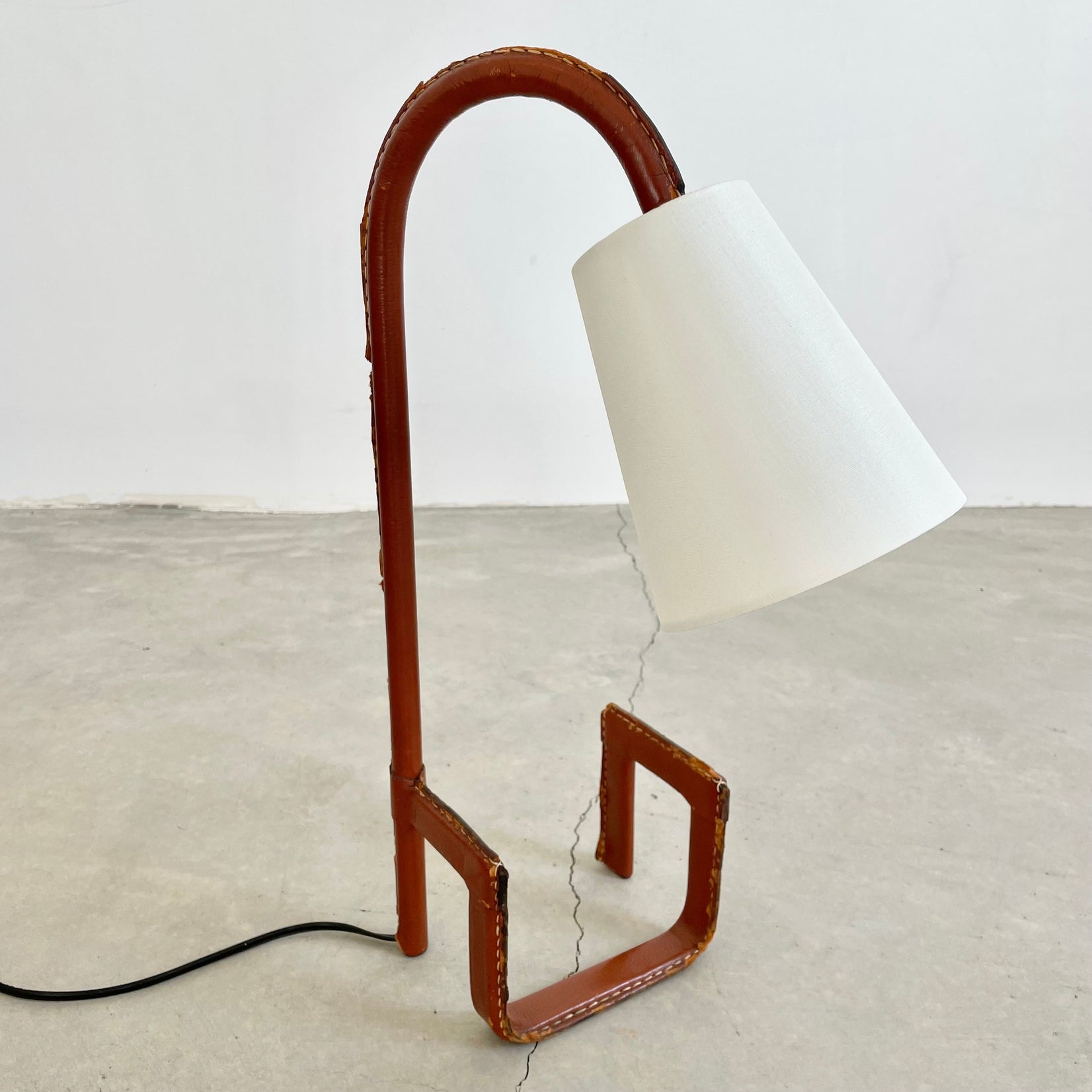Jacques Adnet Leather Table Lamp and Letter Holder, 1950s France