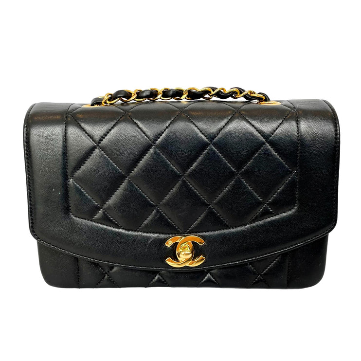 Rare Chanel Diana Shoulder Bag Black Quilted Lambskin Leather, 1990s France