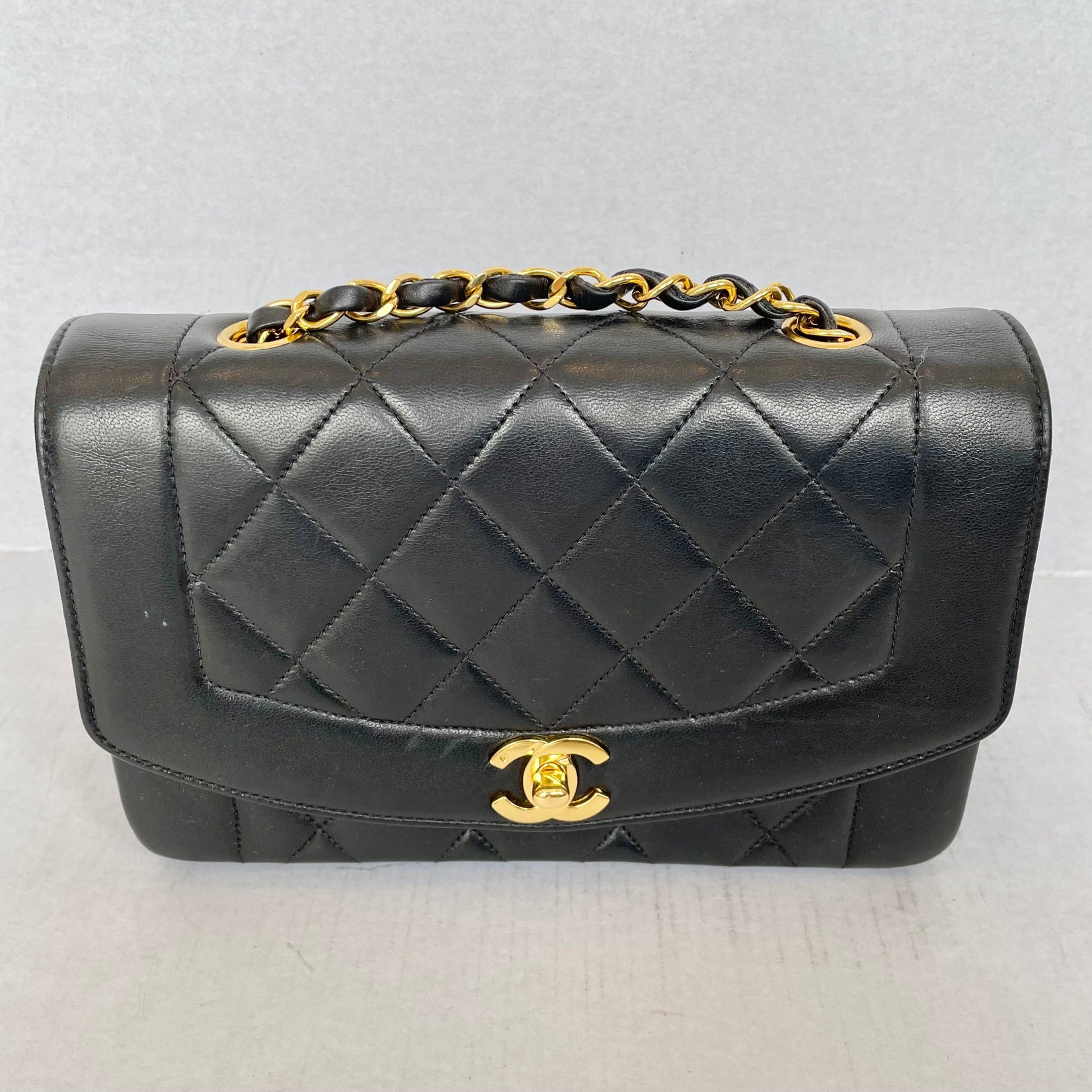 Rare Chanel Diana Shoulder Bag Black Quilted Lambskin Leather, 1990s France