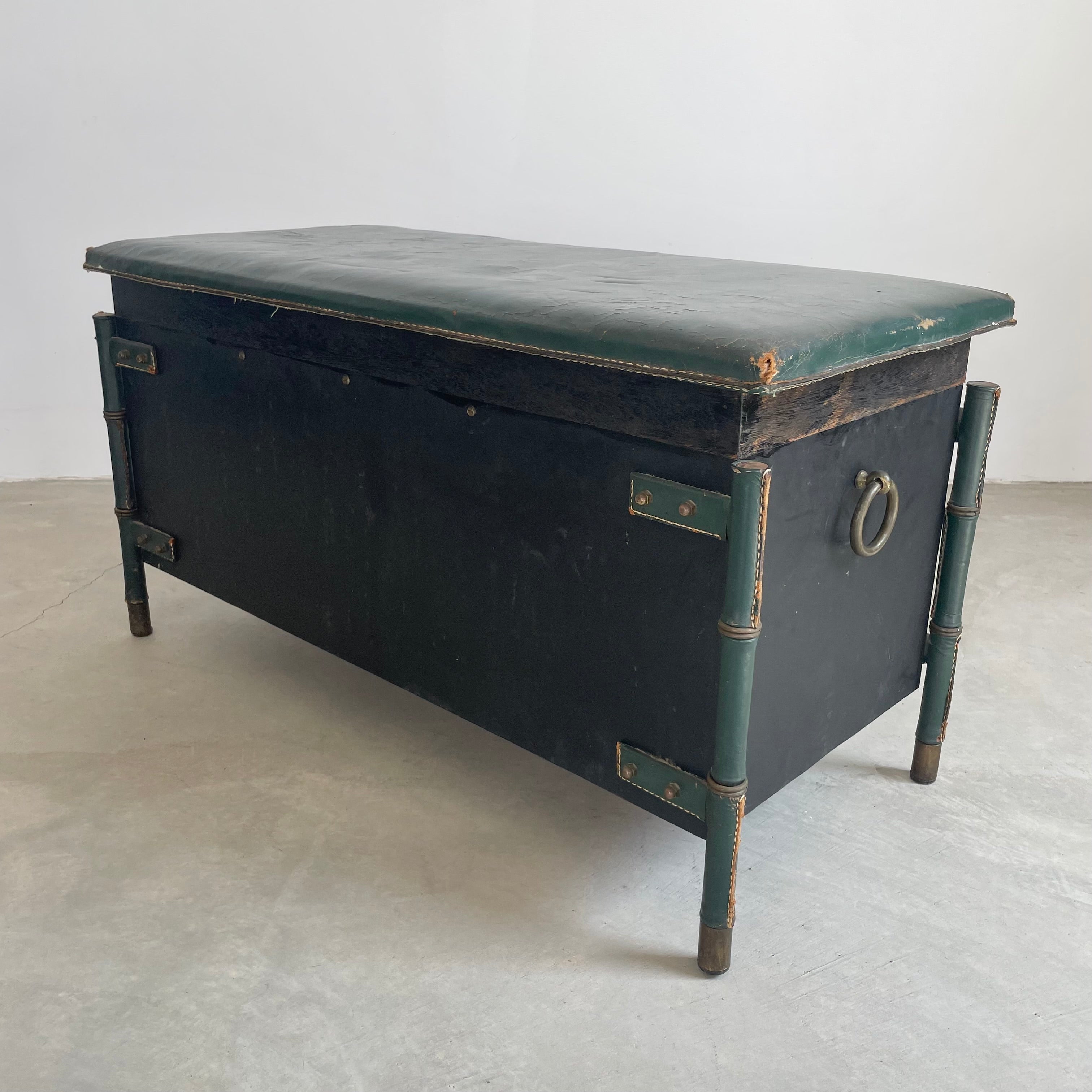 Antique Green French Steamer Trunk Bed End Blanket Box Coffee 