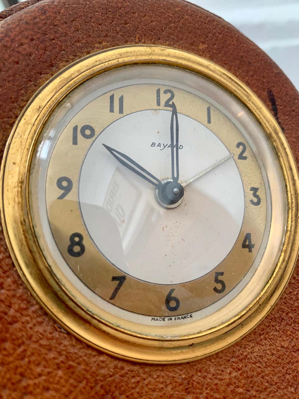 Adnet Style Leather Alarm Clock by Bayard