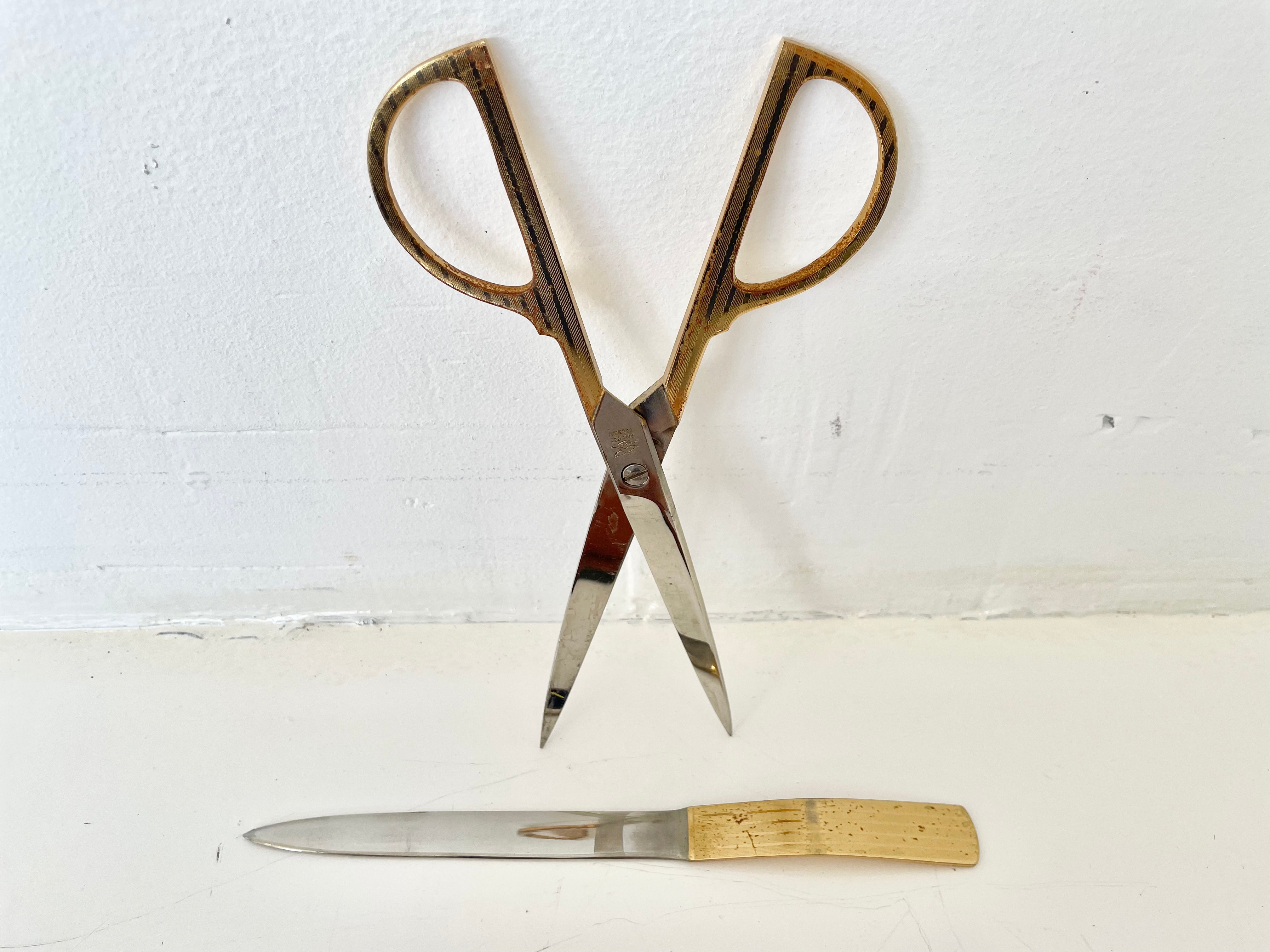 German Desk Scissor Set in Leather and Brass Case at 1stDibs