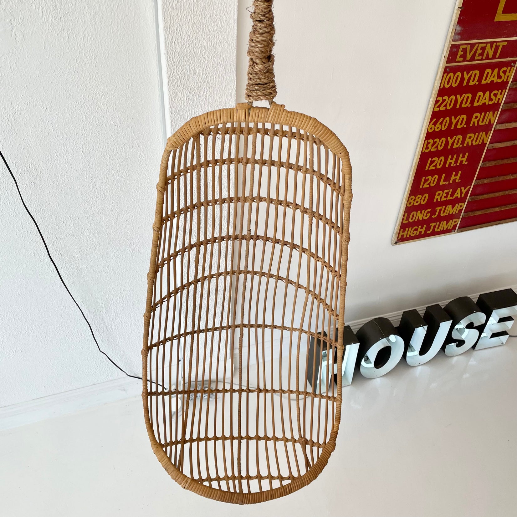 1970s Rattan and Iron Hanging Chair