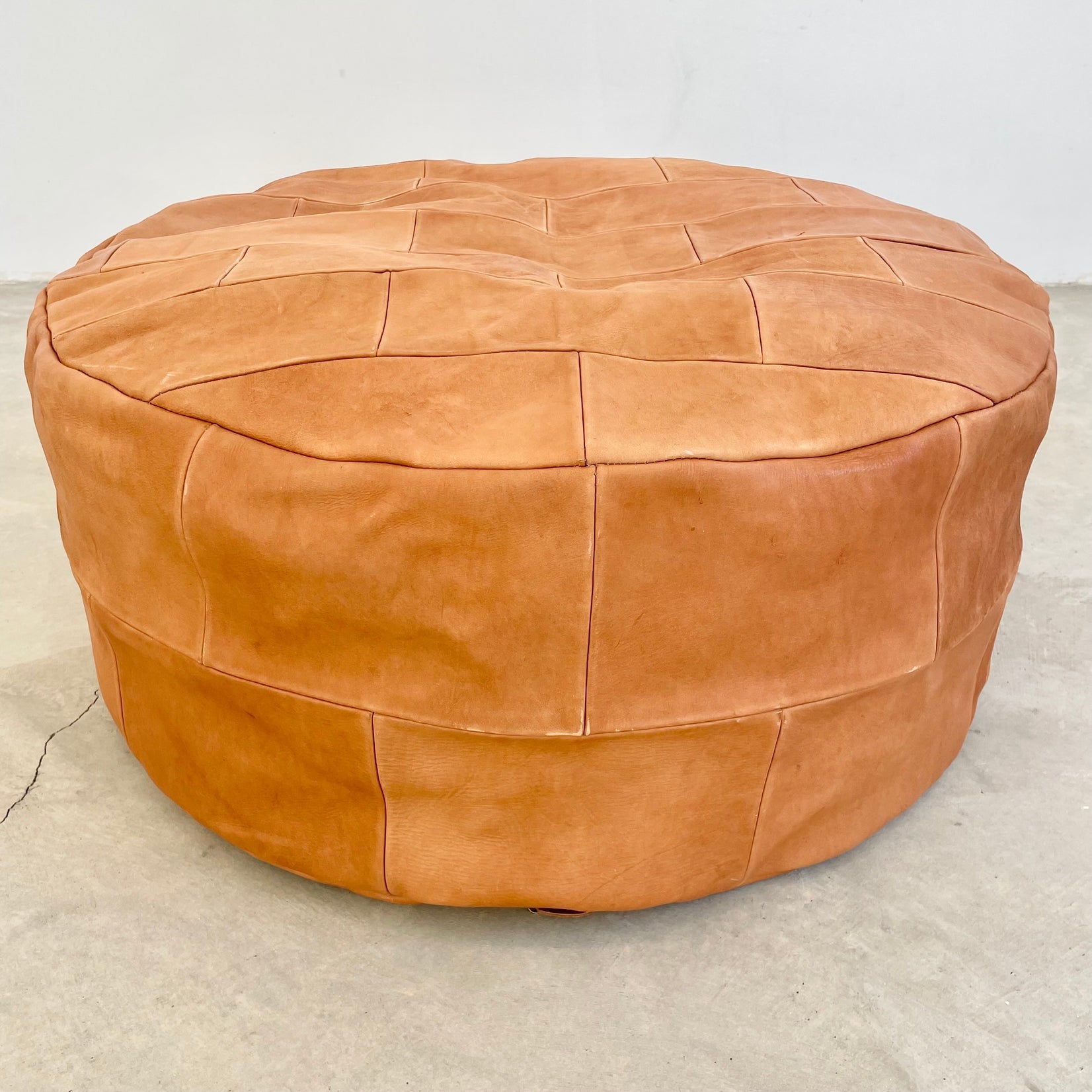 Patchwork Saddle Leather Pouf, Morocco