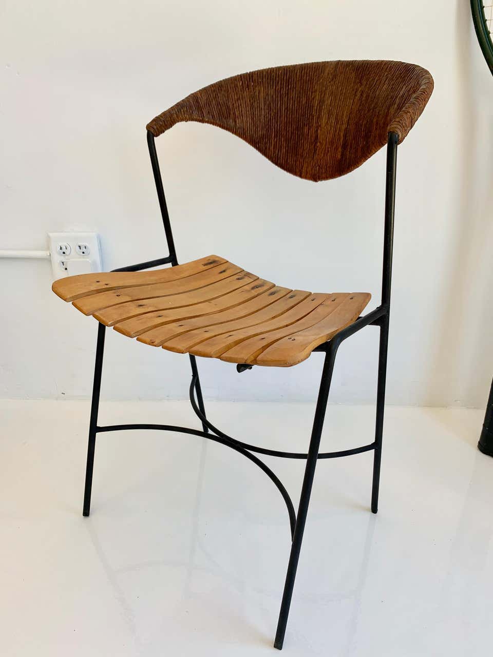 Arthur Umanoff Wood and Rush Sculptural Chairs