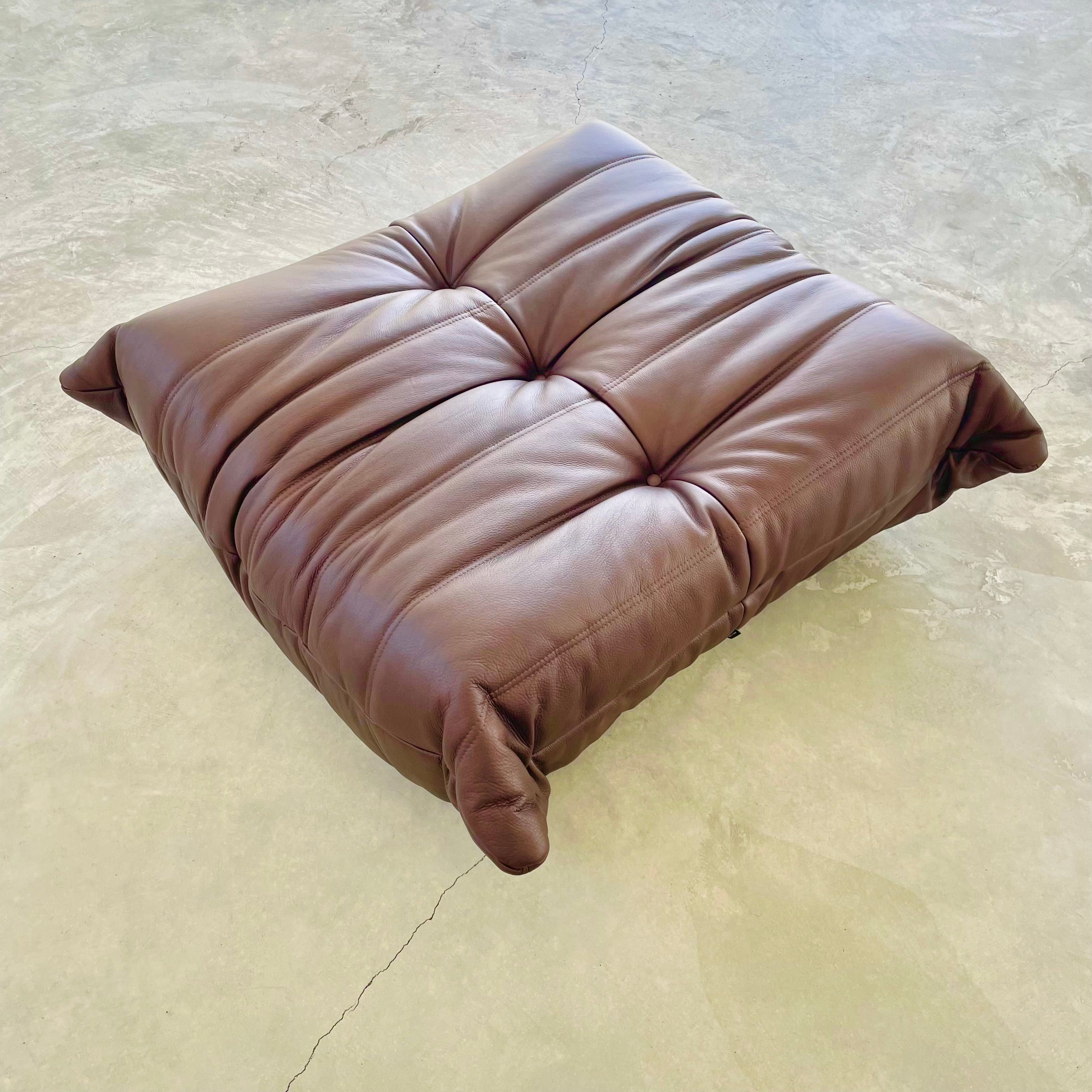 Dark Brown Leather Togo Lounge Chair and Pouf by Michel Ducaroy