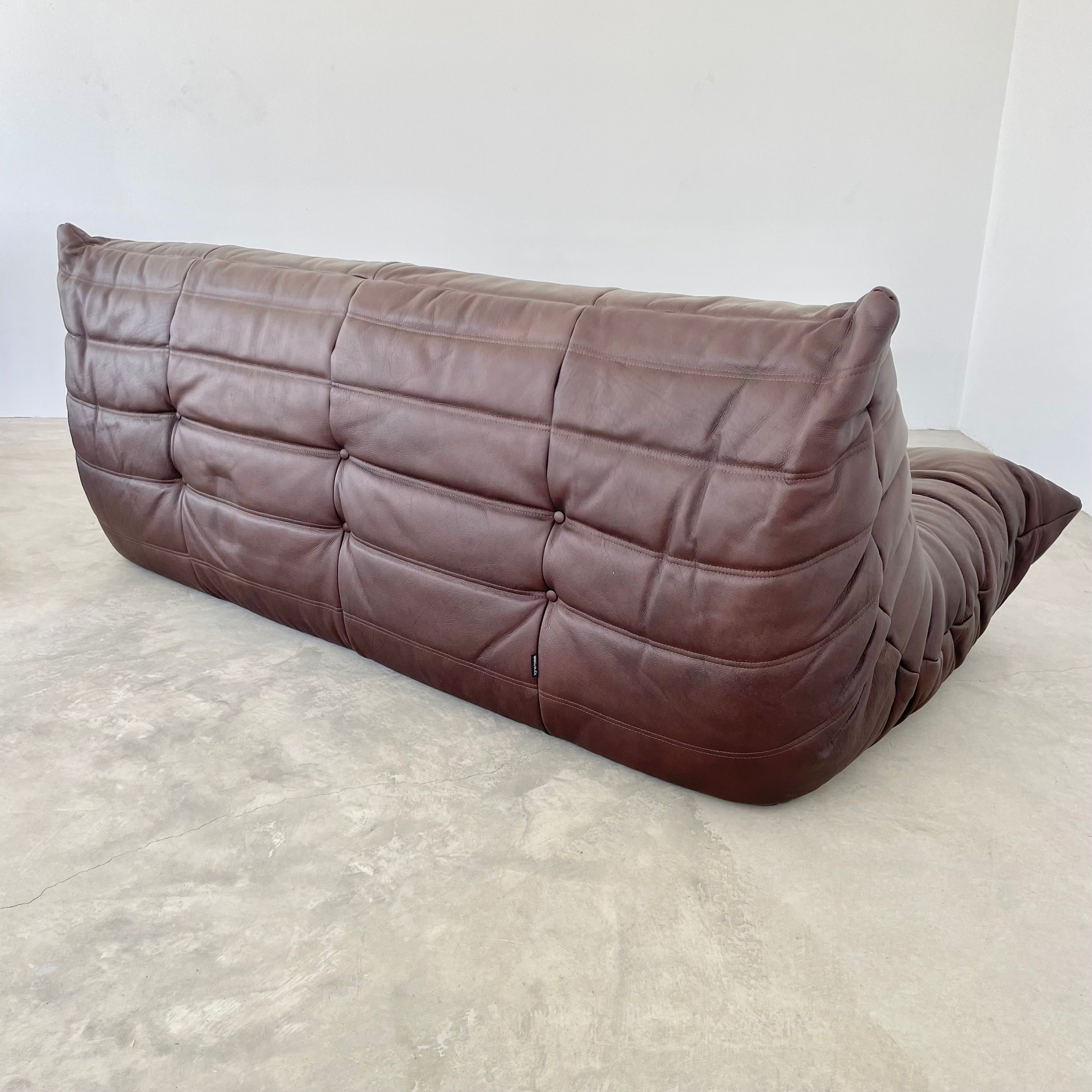 Vintage 3-seater sofa Togo for Ligne Roset in chocolate brown leather 1970