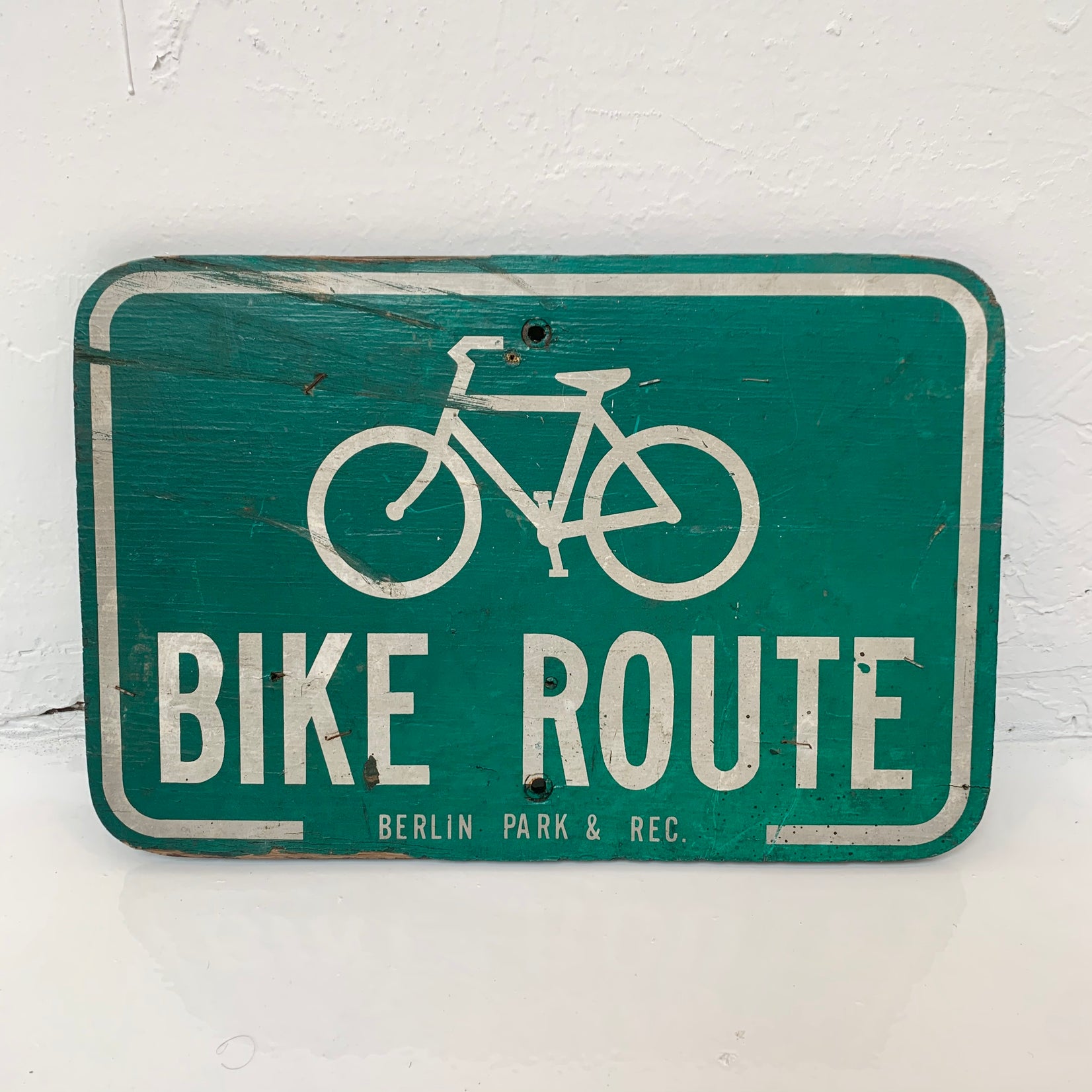 Vintage Wooden Bike Route Sign