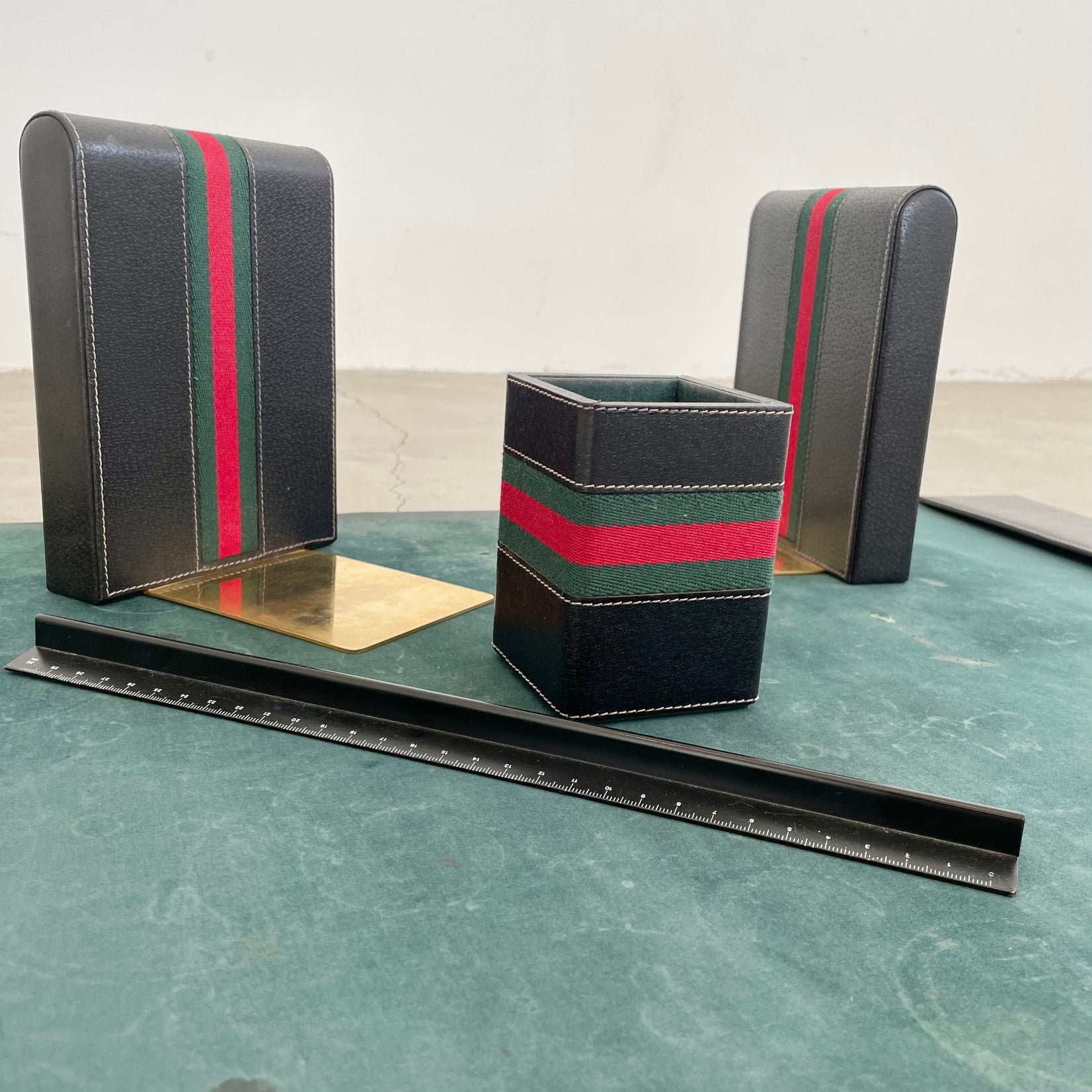 Gucci Leather and Velvet Desk Set, 1980s Italy