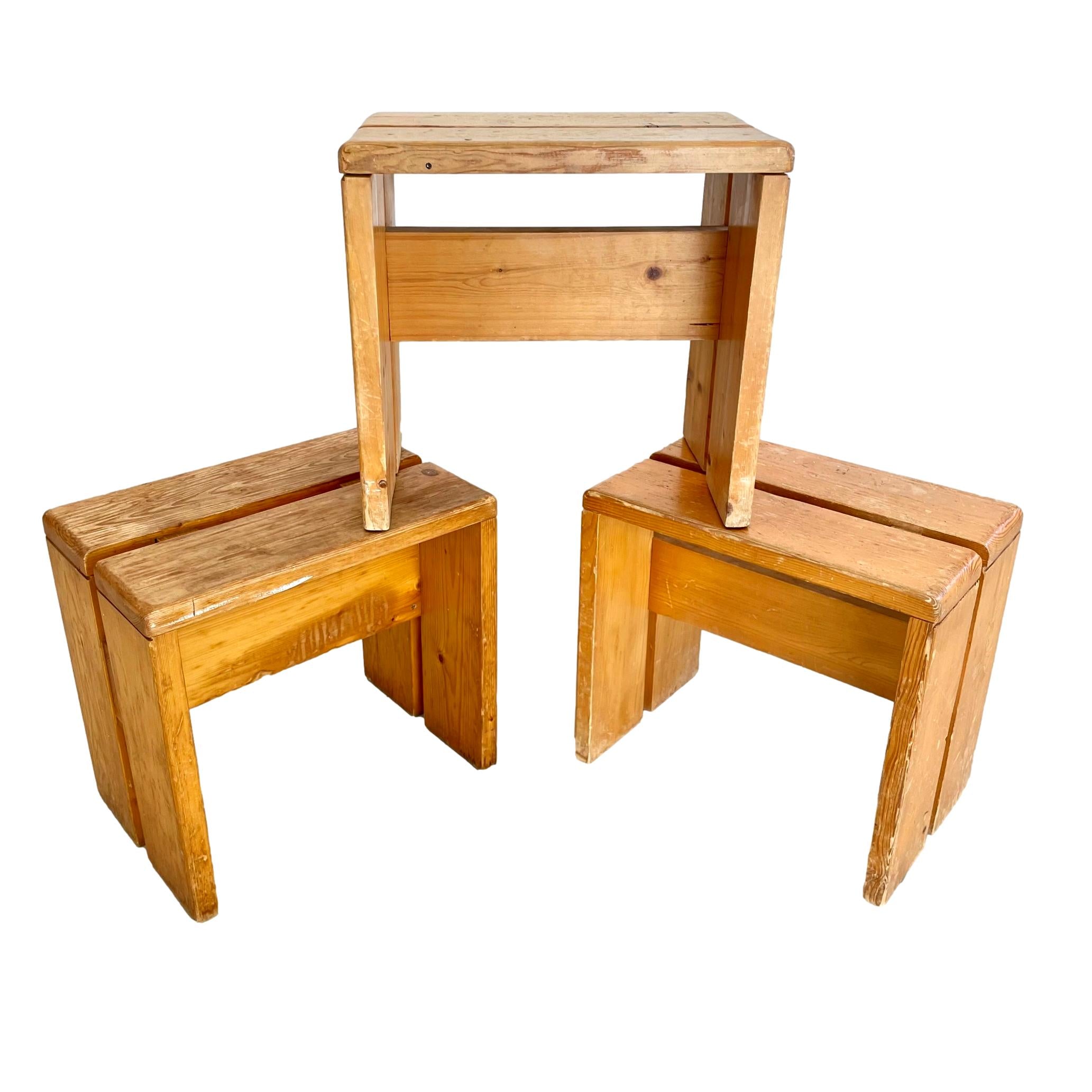 Charlotte Perriand Pine Stool for Les Arcs