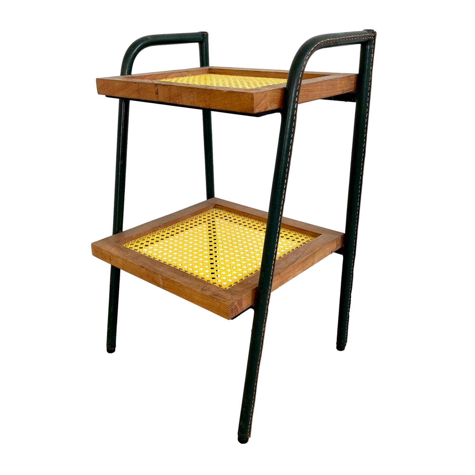 Jacques Adnet Leather and Wood Side Table