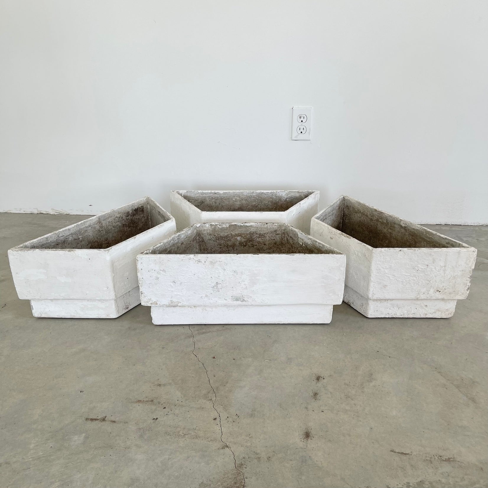 Set of 4 Trapezoid Concrete Planters by Willy Guhl