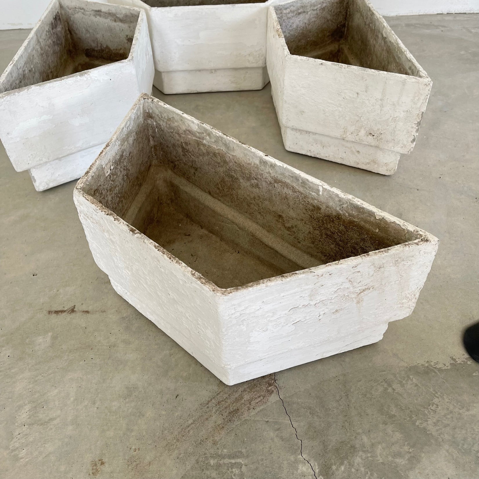 Set of 4 Trapezoid Concrete Planters by Willy Guhl