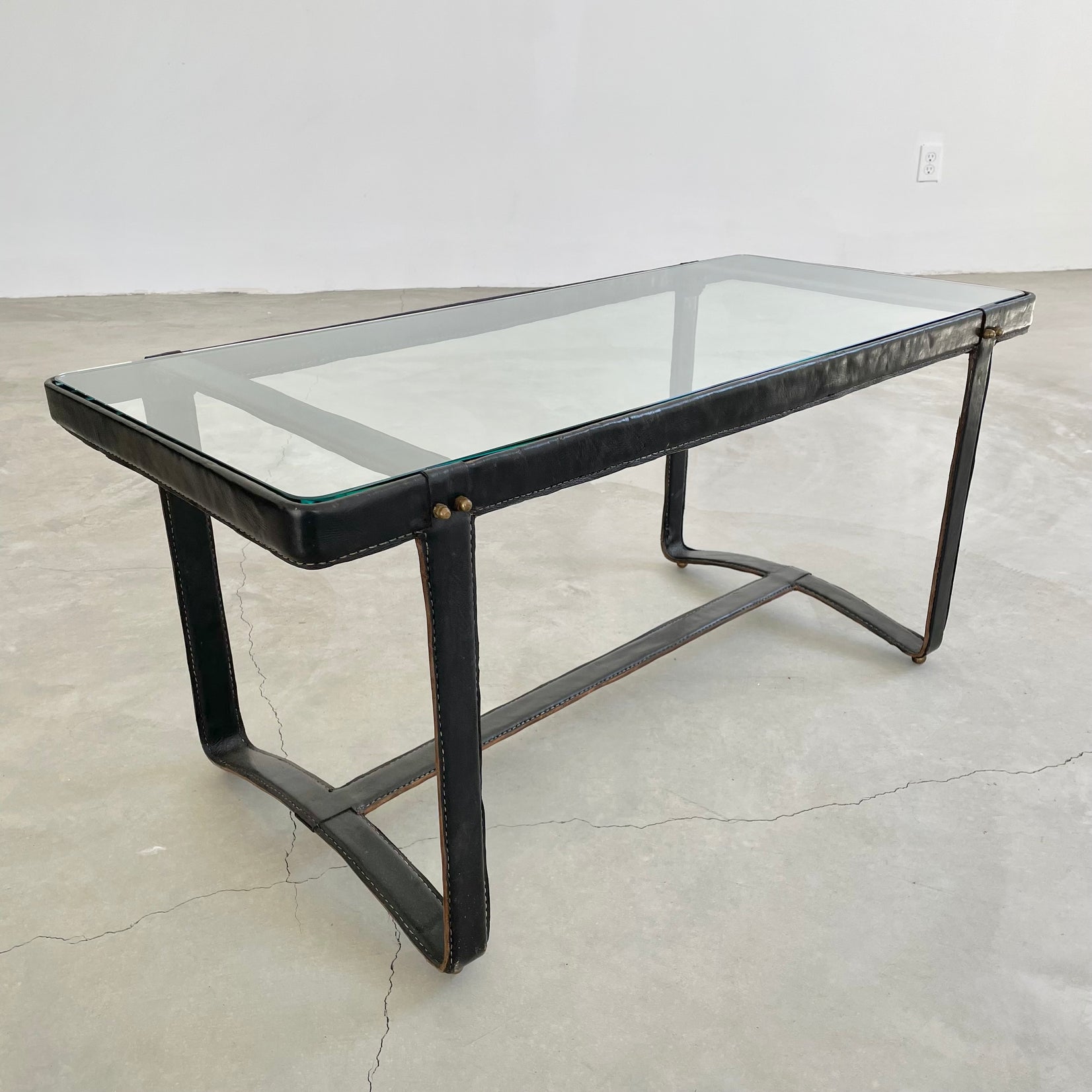 Jacques Adnet Leather Coffee Table, 1950s France