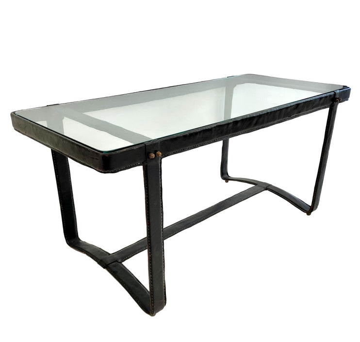 Jacques Adnet Leather Coffee Table, 1950s France