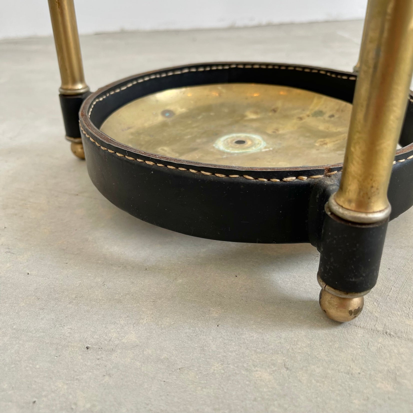 Jacques Adnet Leather and Brass Umbrella Stand, 1950s
