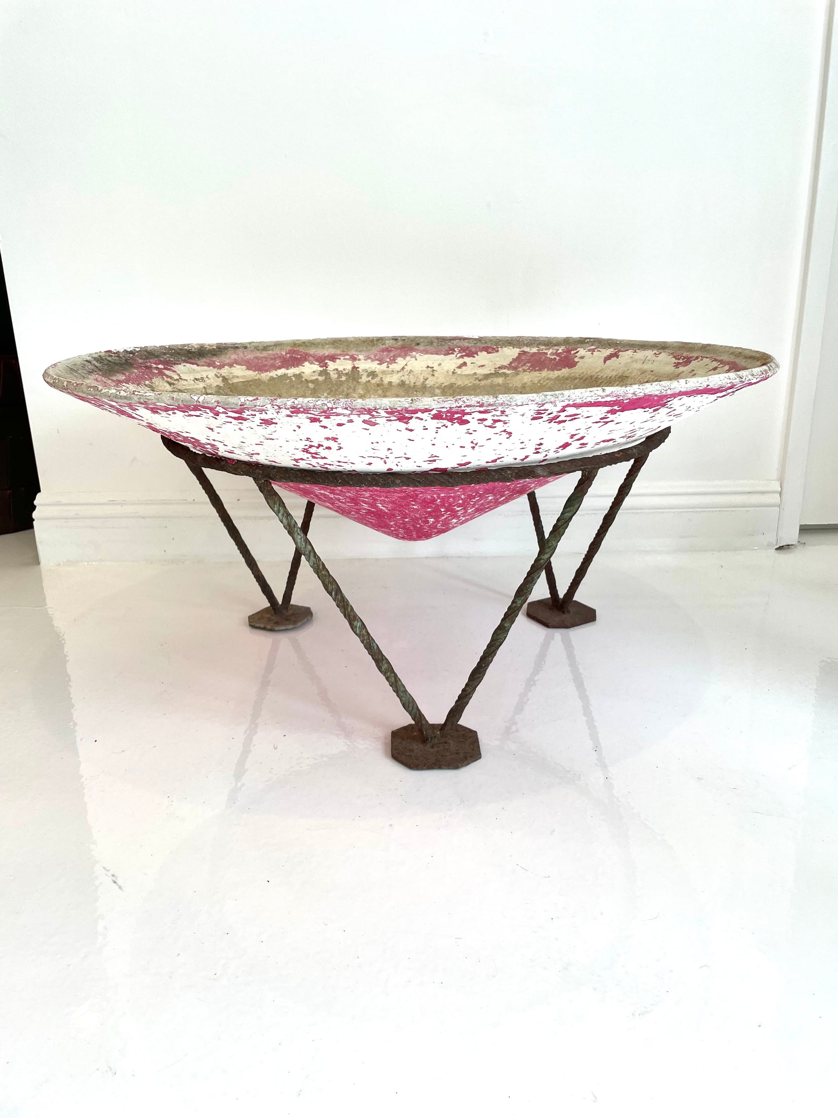 Willy Guhl Pink Concrete Cone Planter on Iron Stand