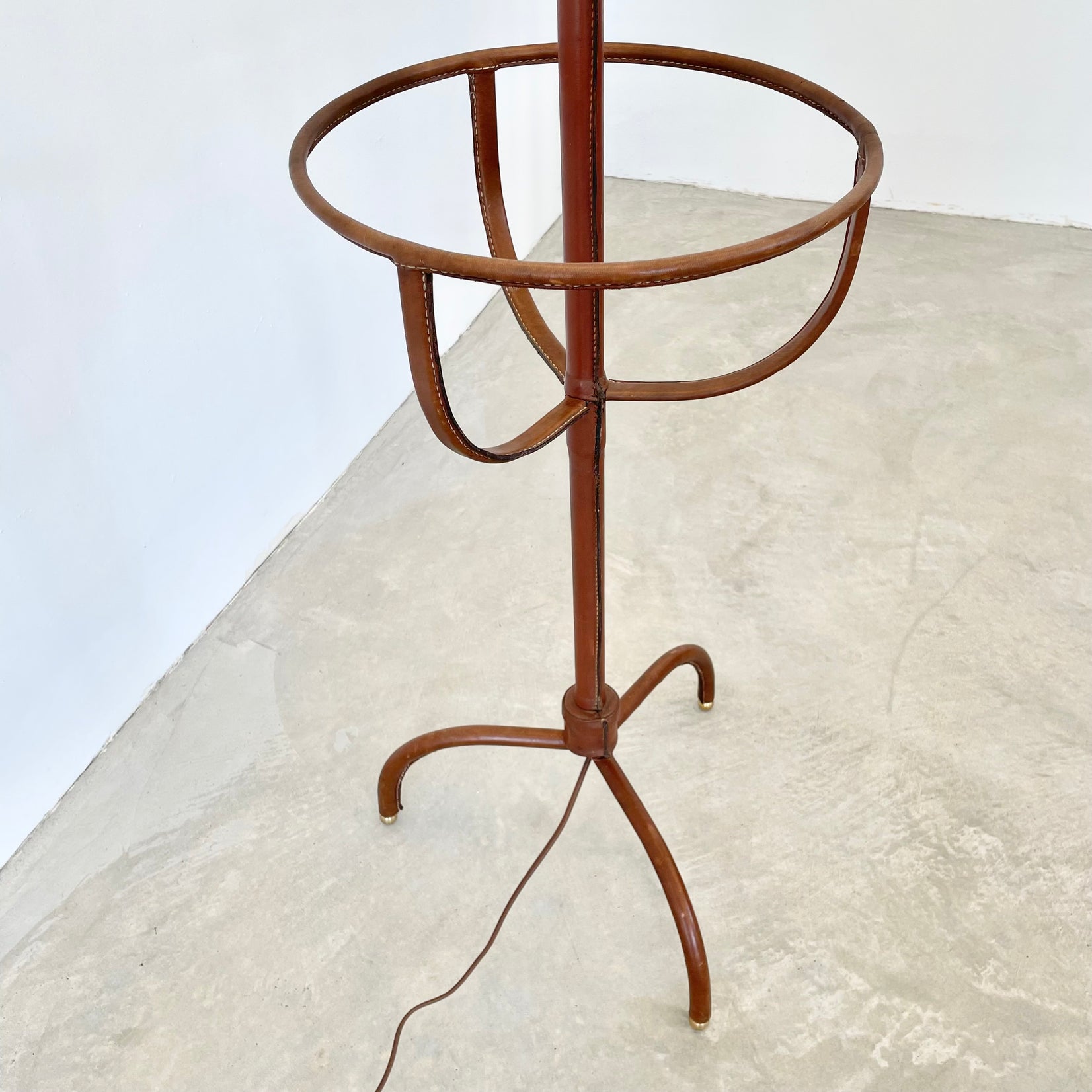 Jacques Adnet Floor Lamp in Saddle Leather, 1950s France
