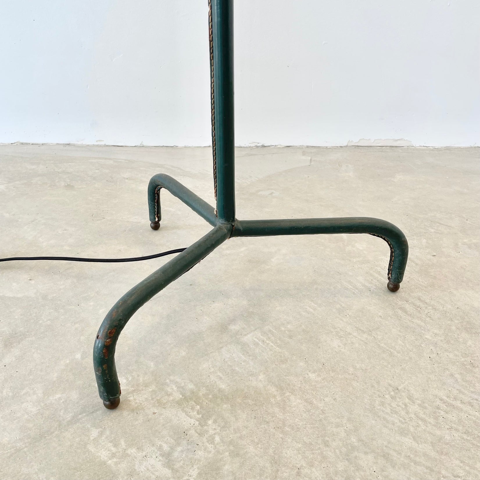 Jacques Adnet Adjustable Green Leather Floor Lamp, 1950s France