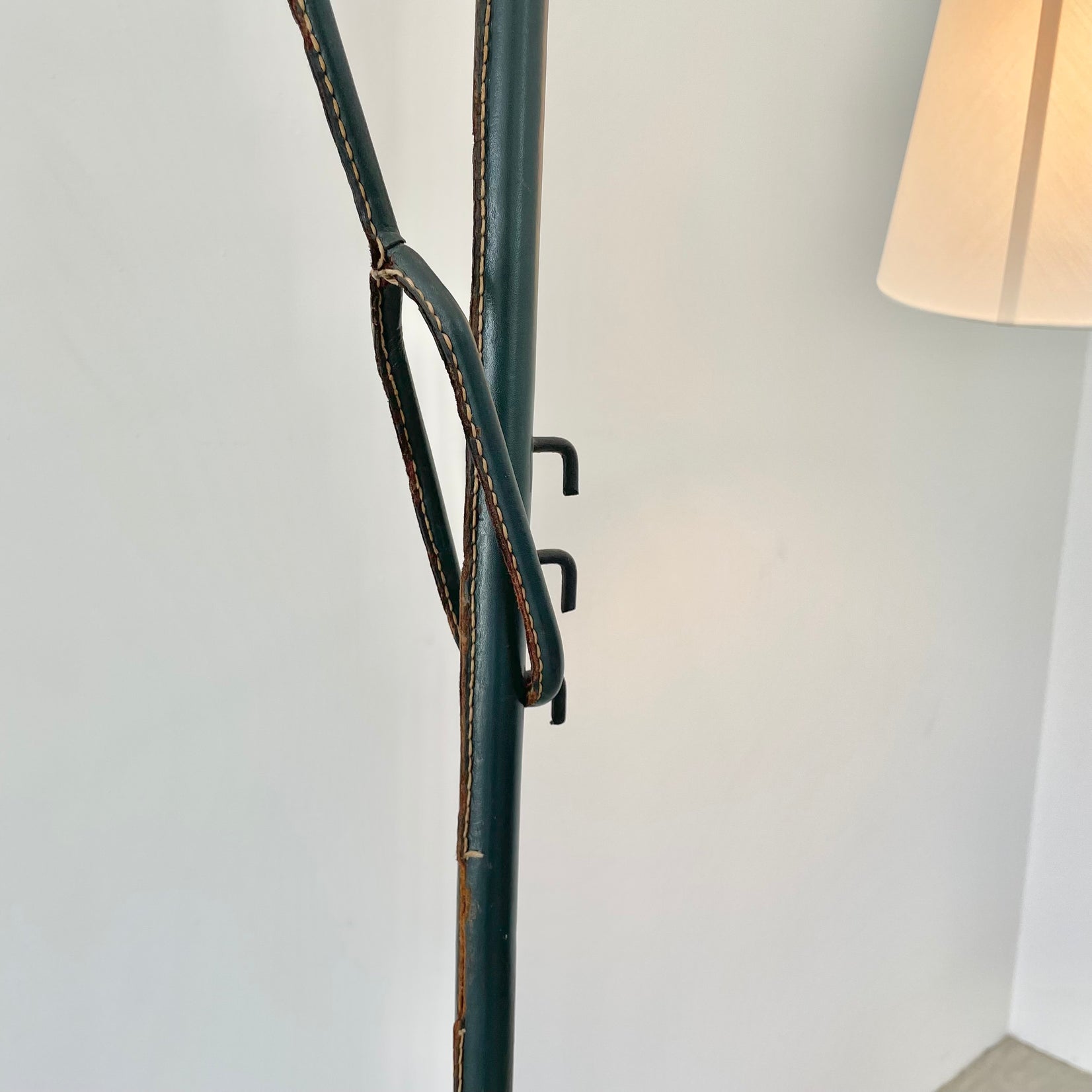 Jacques Adnet Adjustable Green Leather Floor Lamp, 1950s France