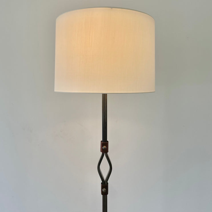 Jacques Adnet Steel and Leather Floor Lamp, 1950s France