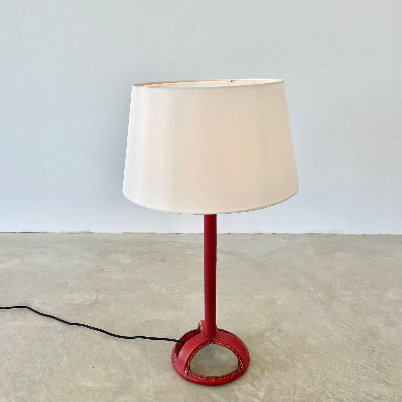 Jacques Adnet Red Leather Table Lamp, 1950s France