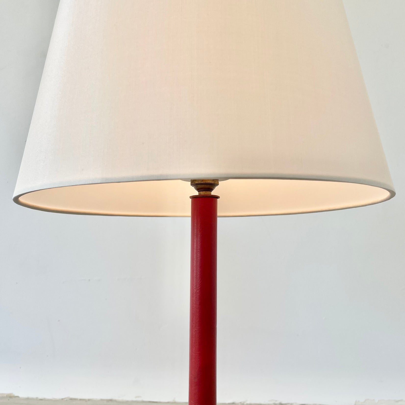 Jacques Adnet Red Leather Table Lamp, 1950s France