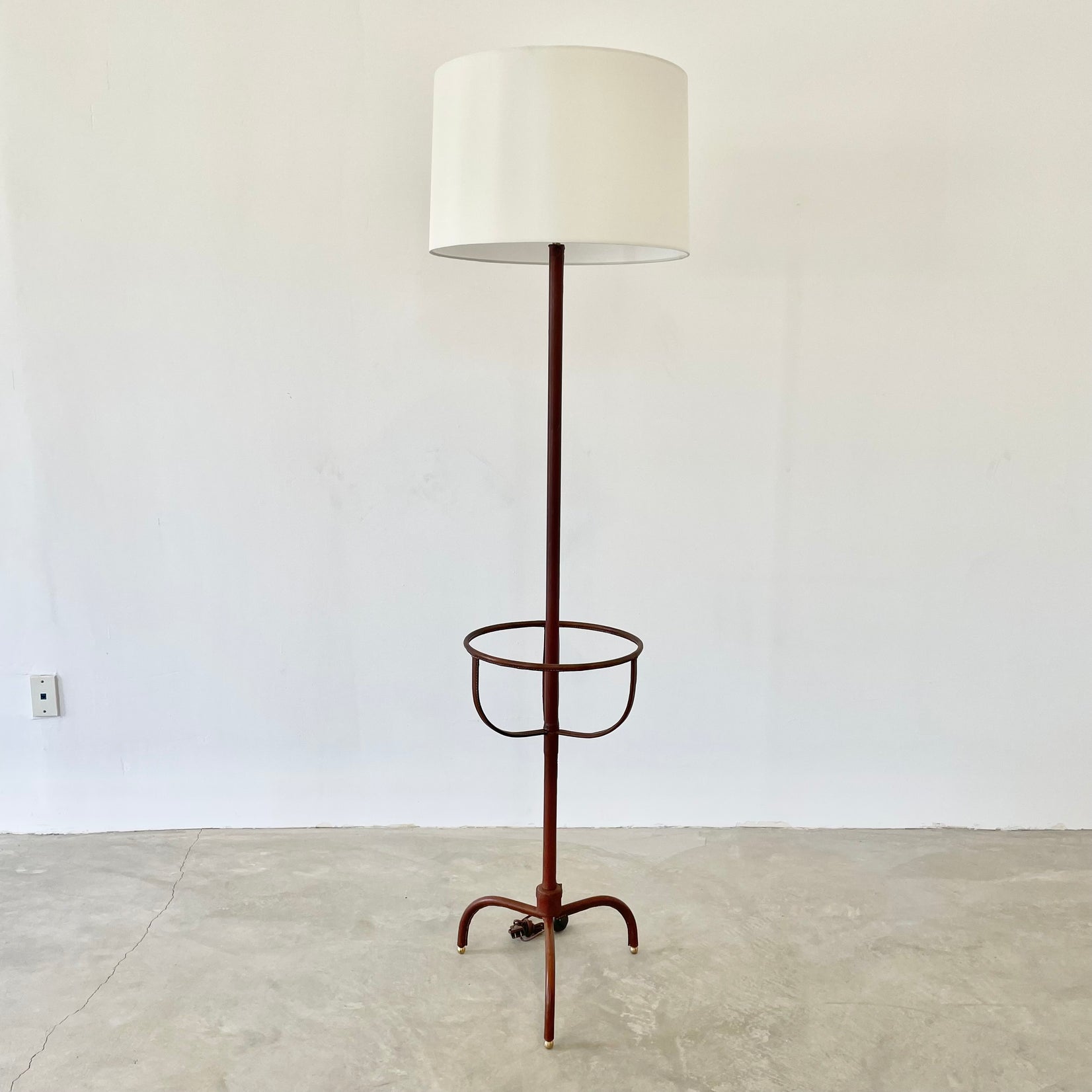 Jacques Adnet Floor Lamp in Saddle Leather, 1950s France