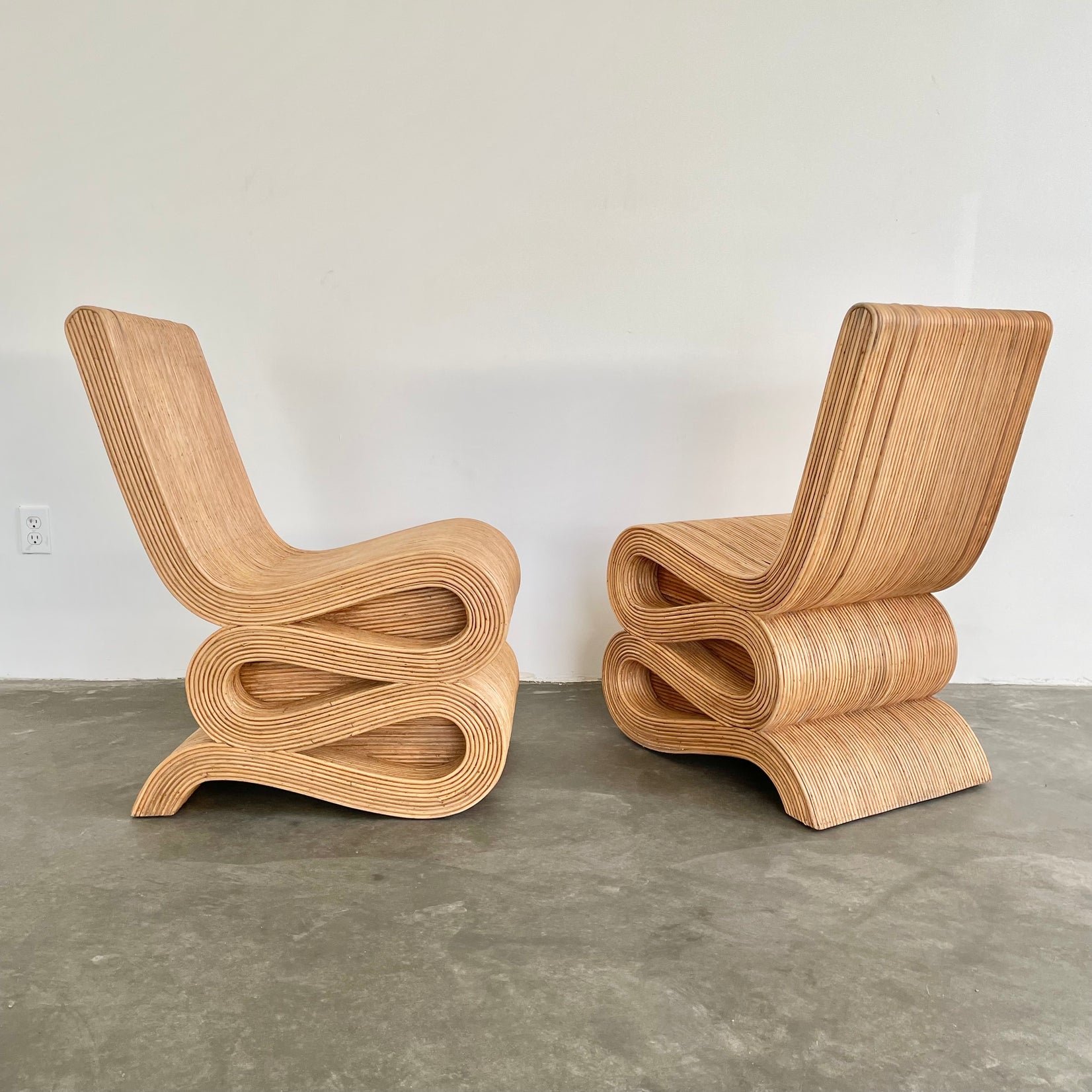 Pair of Pencil Rattan Chairs in the Style of Frank Gehry, 1970s USA