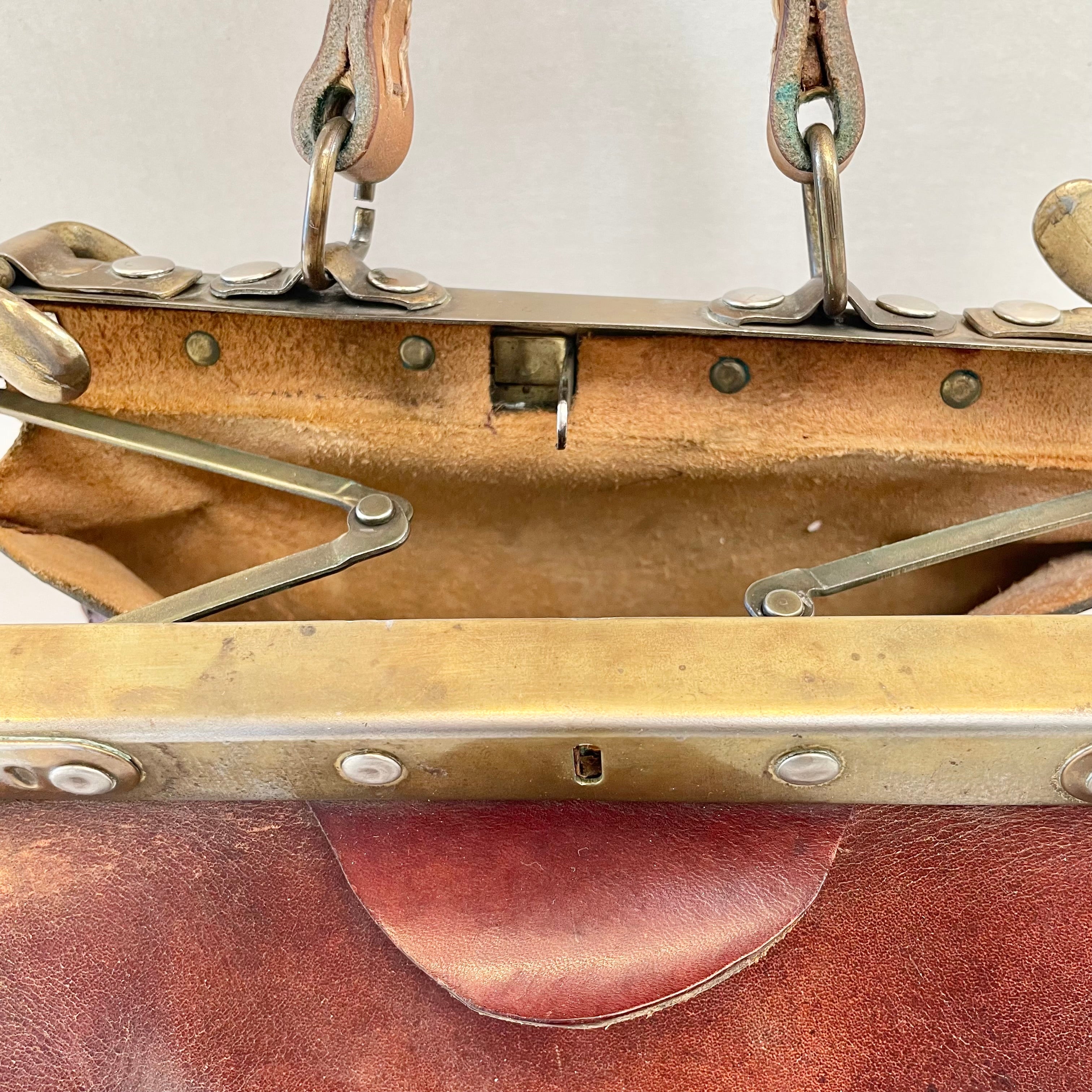 Upstaged Vintage on X: Vintage FRENCH Antique Leather Gladstone