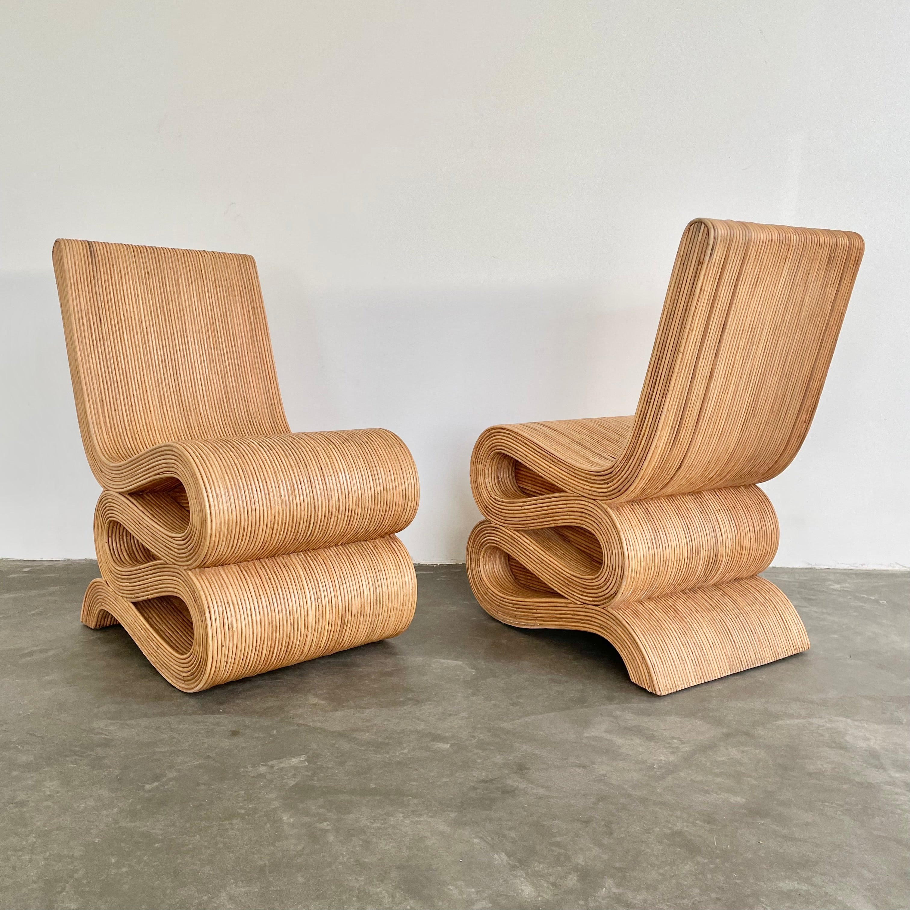 Pair of Pencil Rattan Chairs in the Style of Frank Gehry 1970s USA