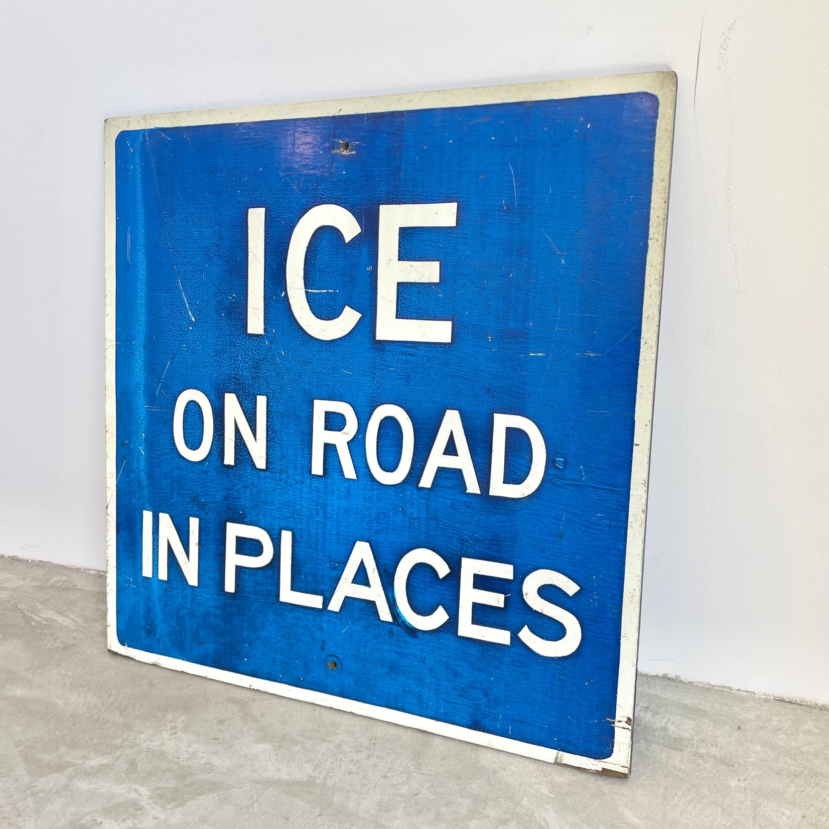 Hand Painted 'ICE ON ROAD IN PLACES' Wooden Sign