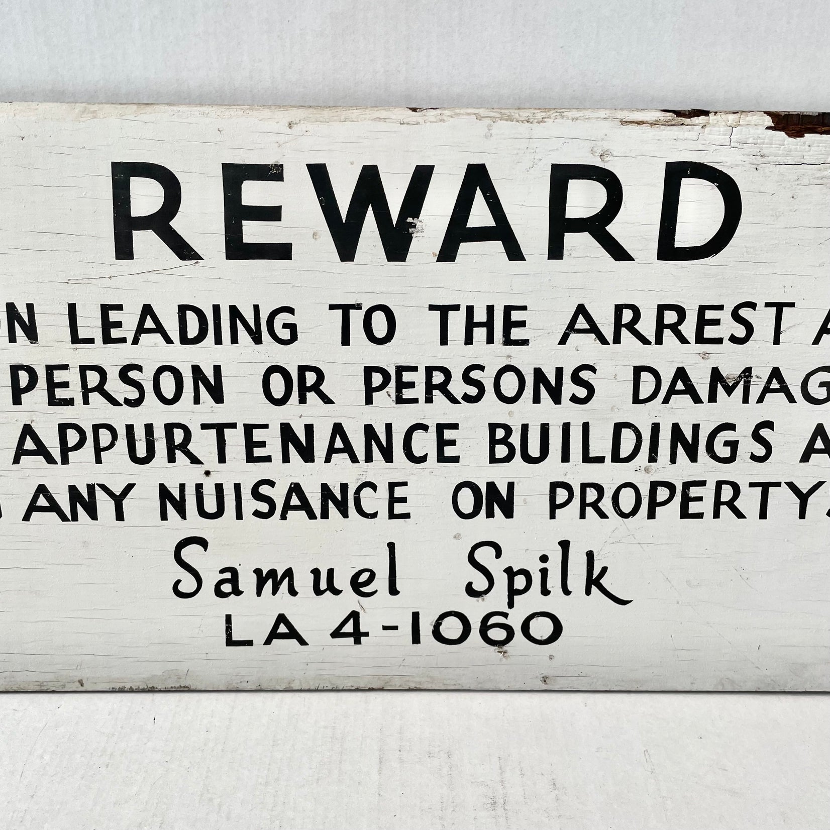 Hand Painted $100 REWARD Wooden Sign, 1940s Los Angeles