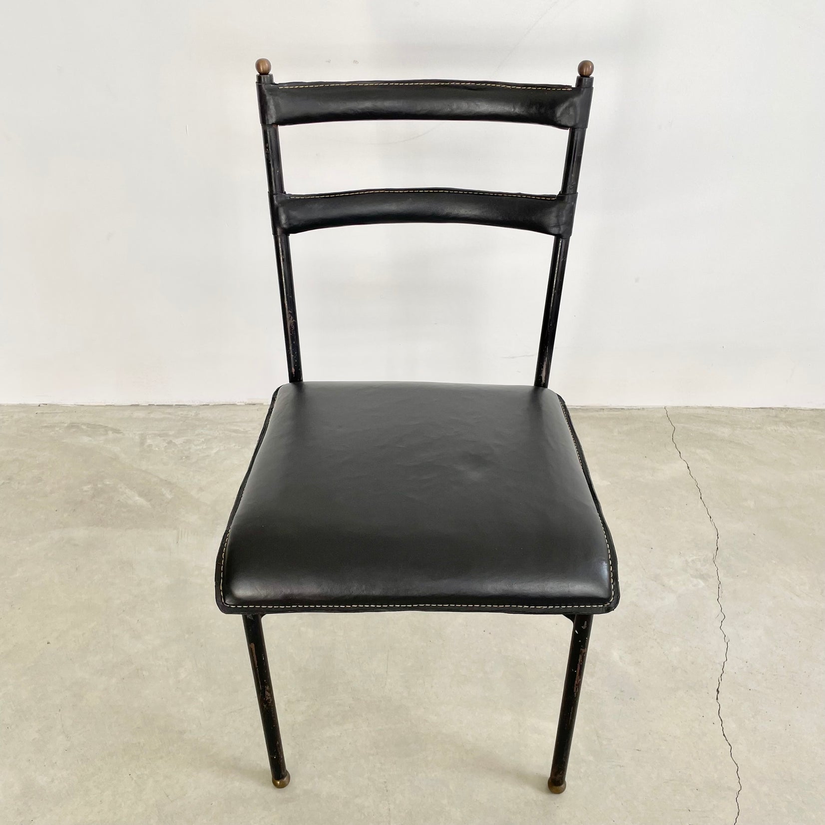 Jacques Adnet Black Leather Chair, 1950s France