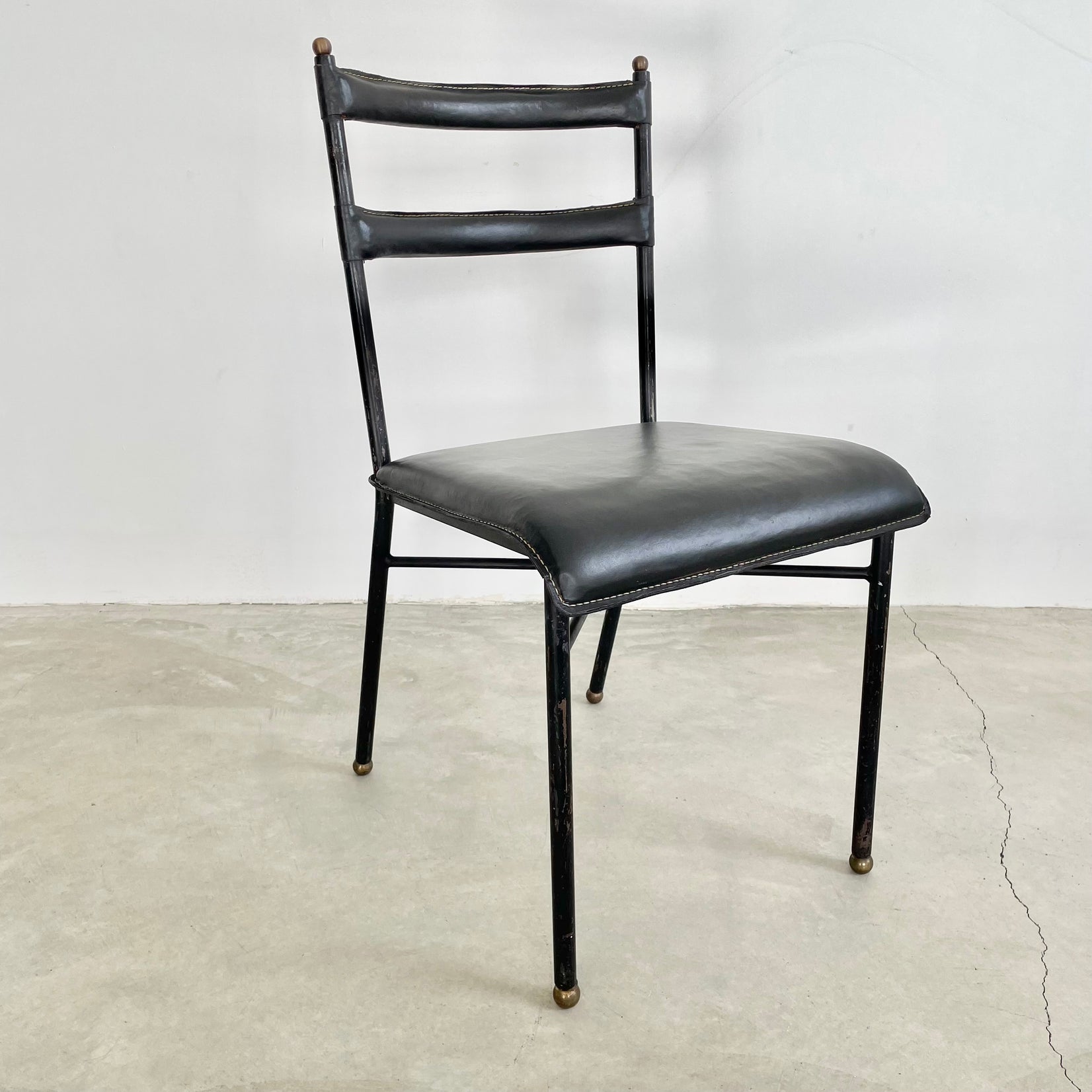 Jacques Adnet Black Leather Chair, 1950s France