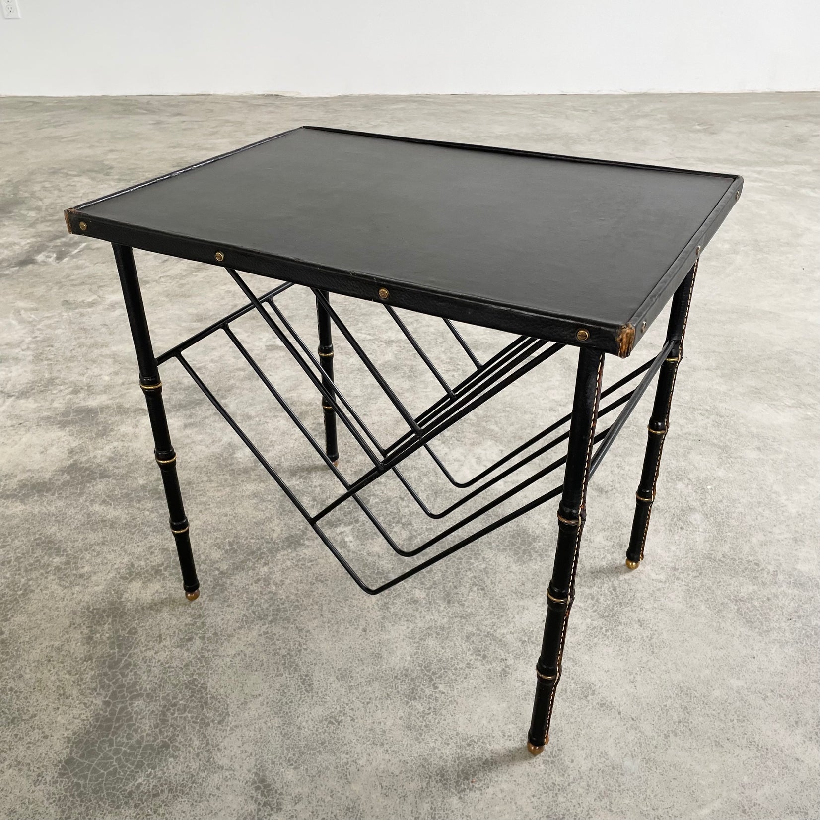 Jacques Adnet Leather Side Table, 1950s France