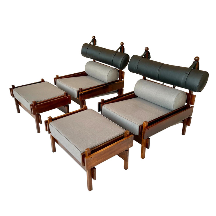 Sergio Rodrigues Tonico Lounge Chairs with Ottomans, 1960s Brazil