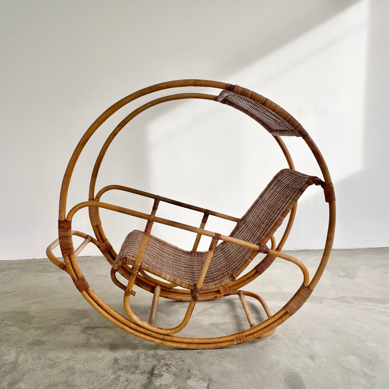 Italian Rattan Rocking Chair by Franco Bettonica