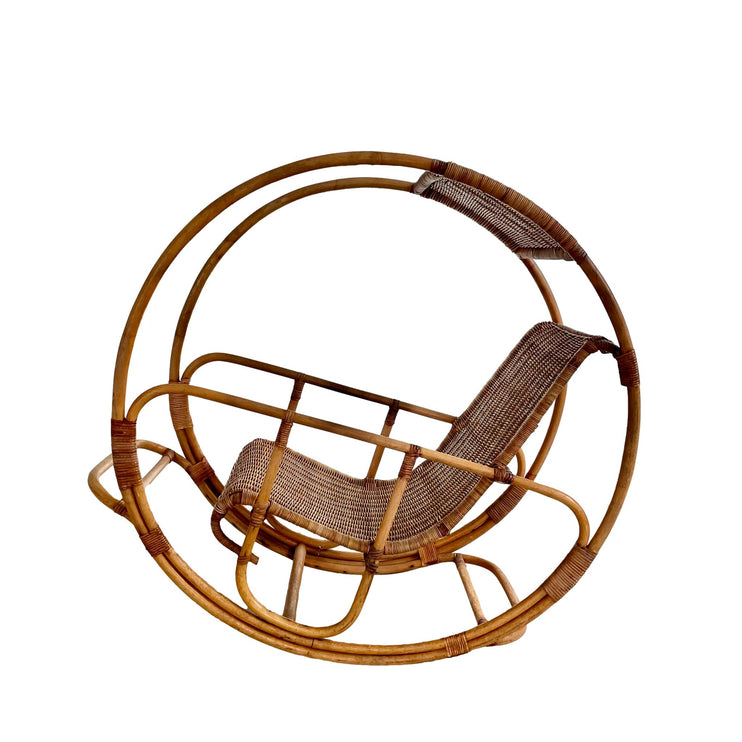 Bonacina style Italian Rattan Rocking Chair, 1960s Italy