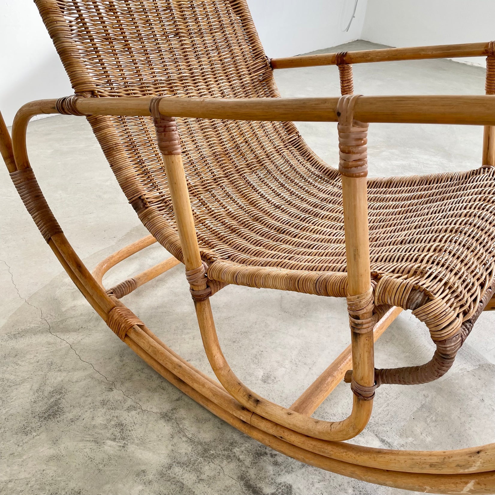 Bonacina style Italian Rattan Rocking Chair, 1960s Italy