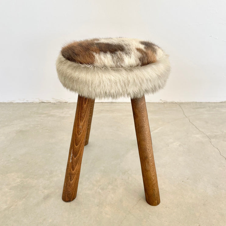 Cowhide and Wood Stool, 1960s France